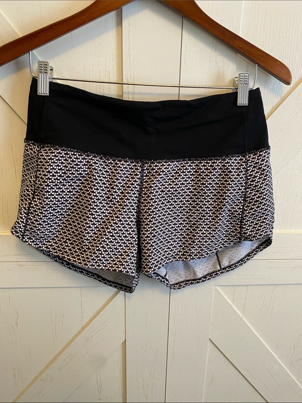 lululemon athletica Black Waistband Black & White Printed Athletic Shorts